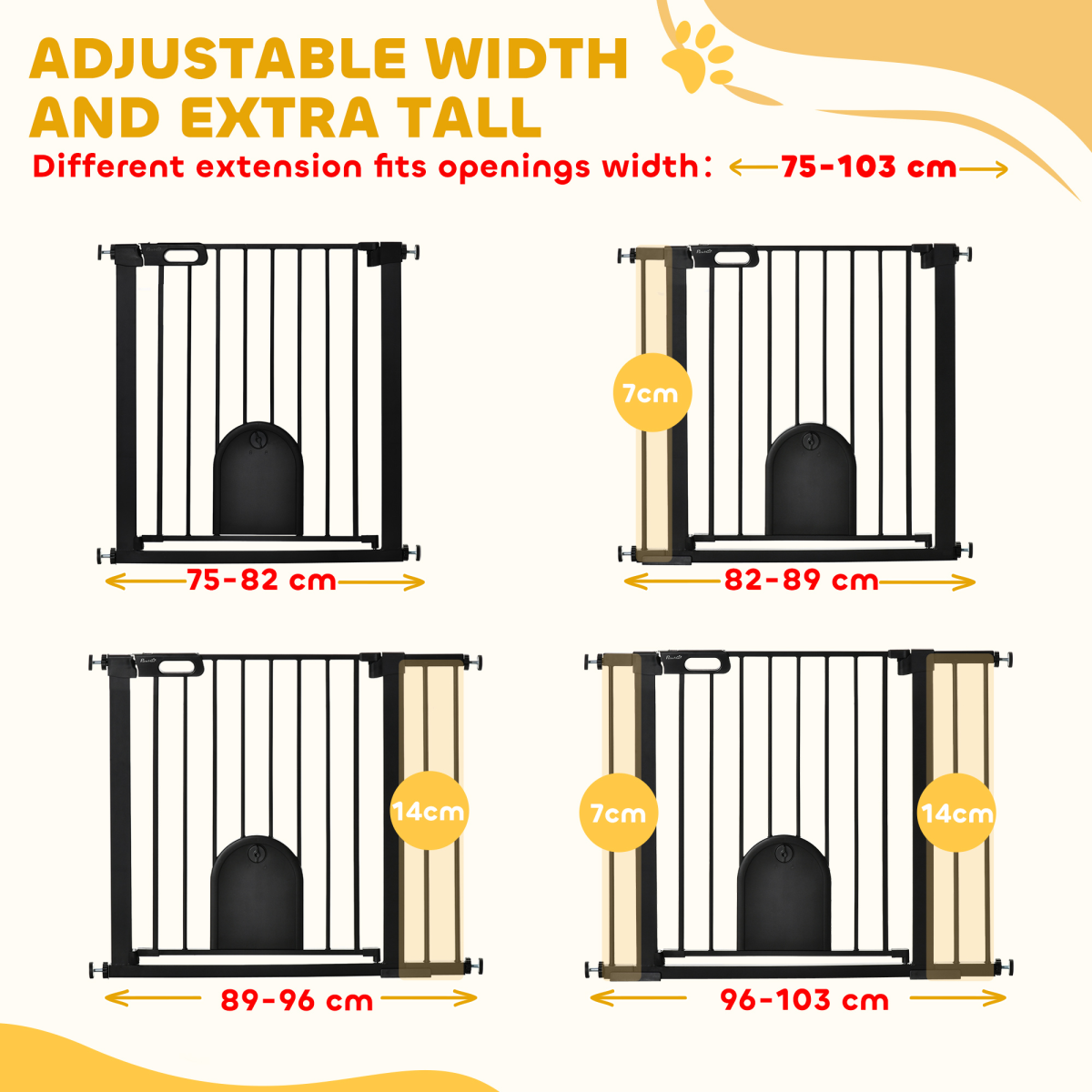 75-103 cm Extra Wide Pet Safety Gate, Stair Pressure Fit, Double Locking, Black - from Unbranded