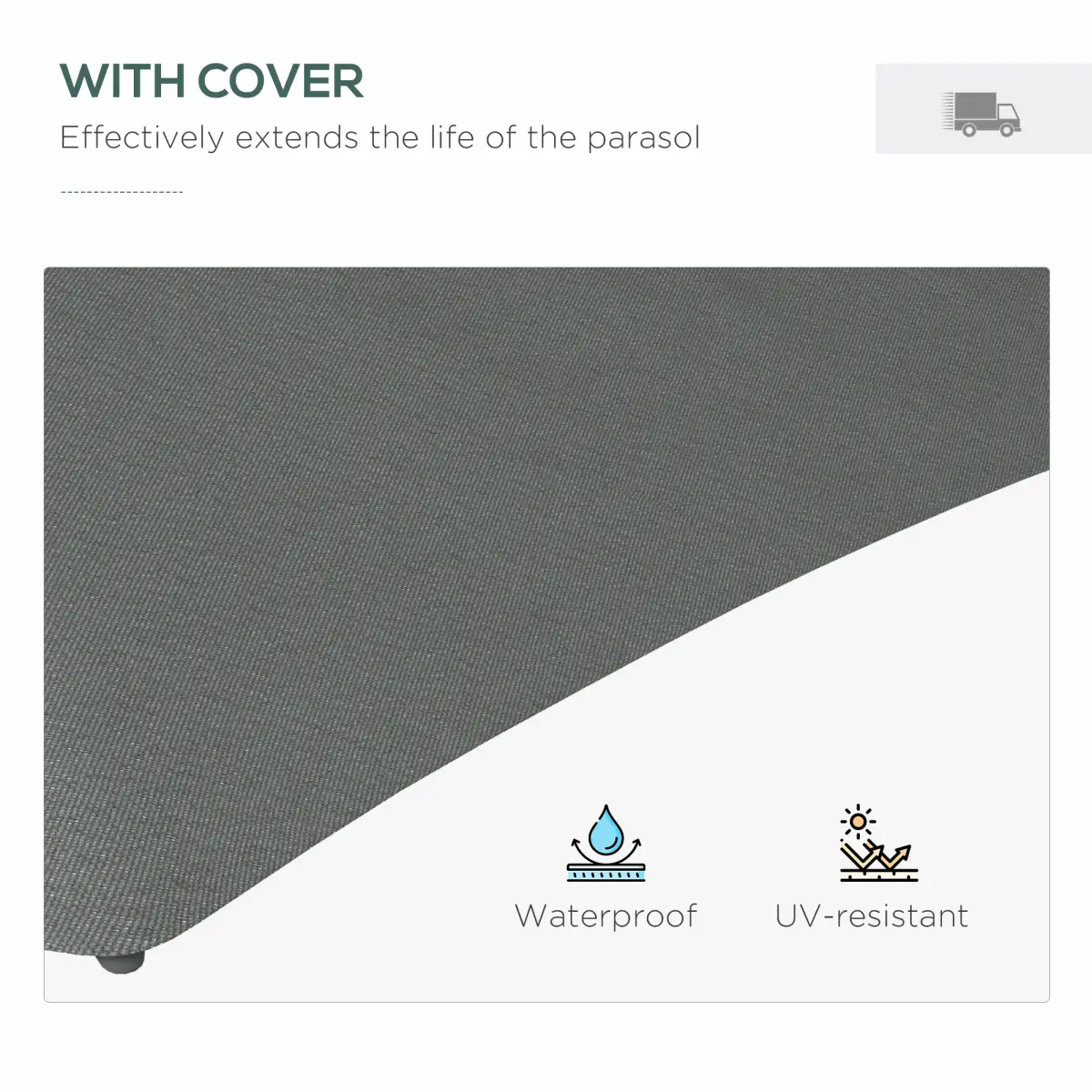 Outsunny Outsunny 3(m) Cantilever Garden Parasol Umbrella W/ Solar LED and Cover, Grey - Parasol
