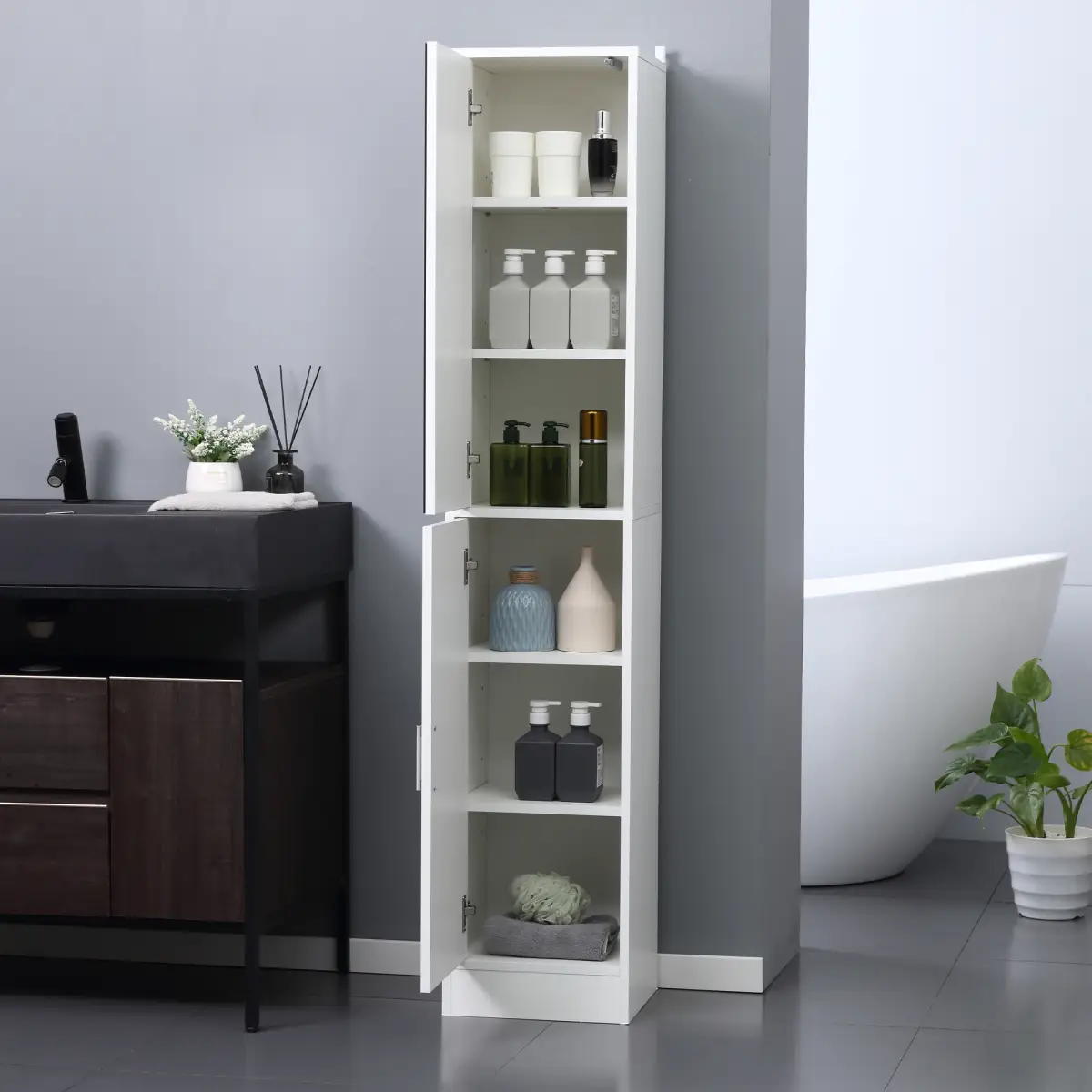 Unbranded kleankin Tall Mirrored Bathroom Cabinet Tallboy Unit w/Adjustable Shelf White - Display Cabinet