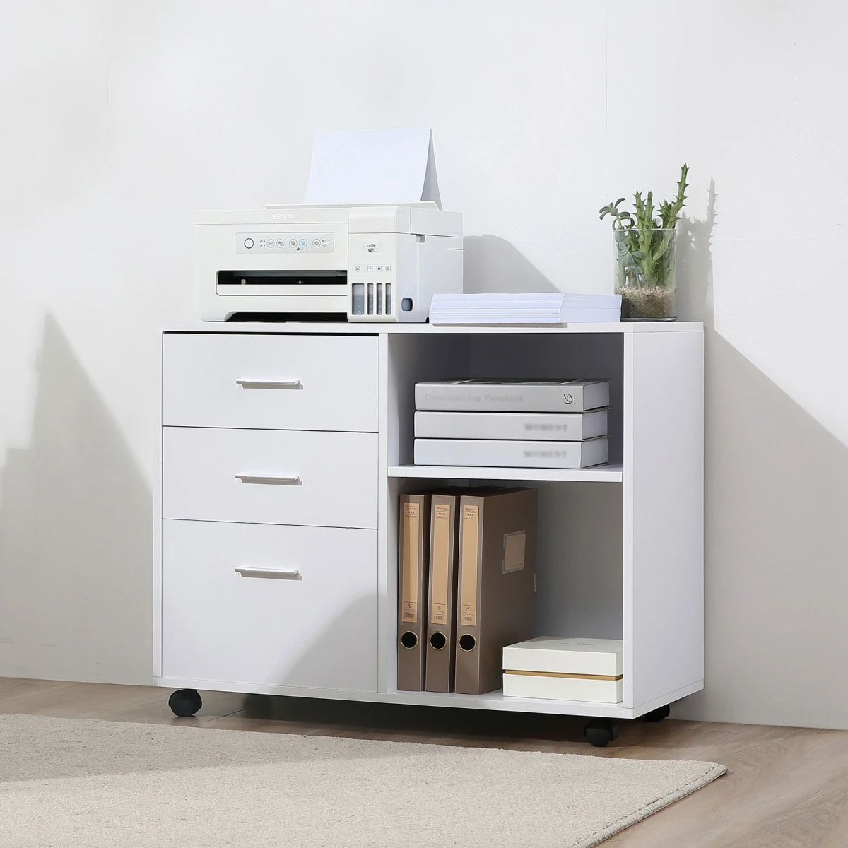 White Freestanding Cabinet 3-Drawer 2-Shelf - Office Storage
