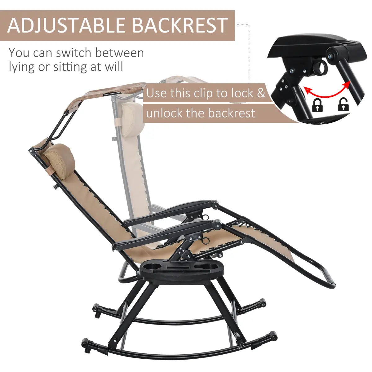 Unbranded Folding Recliner Chair Outdoor Lounge Rocker Zero-Gravity Seat w/ Adjustable - Sun Lounger