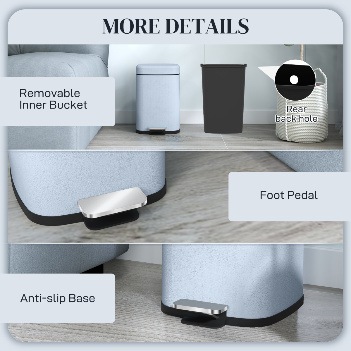 HOMCOM 12L Kitchen Pedal Bin, Metal Rubbish Bin with Soft-close Lid, Light Blue - from HOMCOM