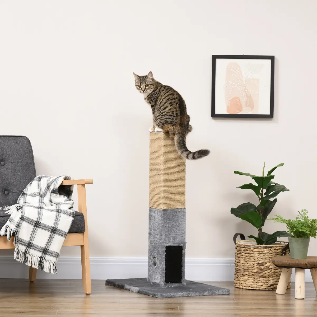 Pawhut Cat Scratching Post 79cm Scratcher Climber Cat Tree Activity Centre - Grey - Cat Tree