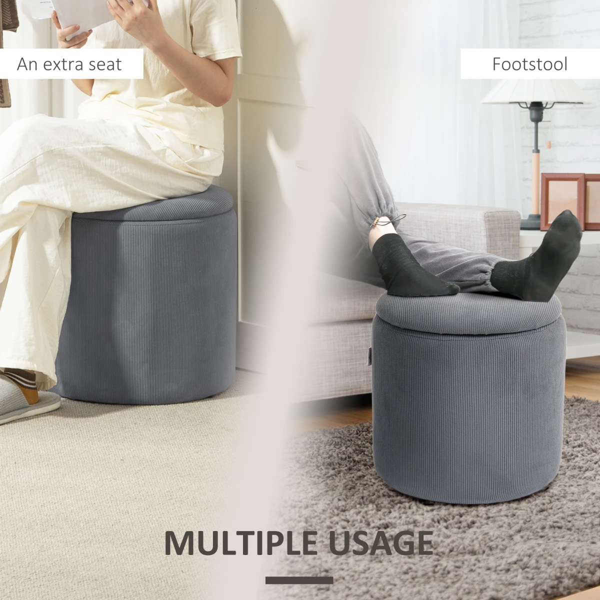 HOMCOM Fabric Storage Ottoman Set Large Small Lid by HOMCOM