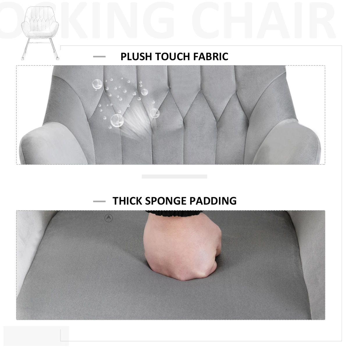 Unbranded Premium Rocking Chair Tub Shape With Steel Frame And Plush Padding For Home Office Grey Ergonomic Back Support - Accent Chair