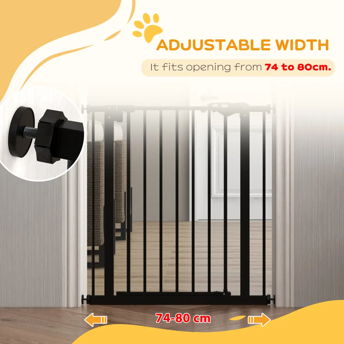 PawHut PawHut Adjustable Safety Gate w/ 1 Extensions and Four Adjustable Screws, Black - Pet Gate