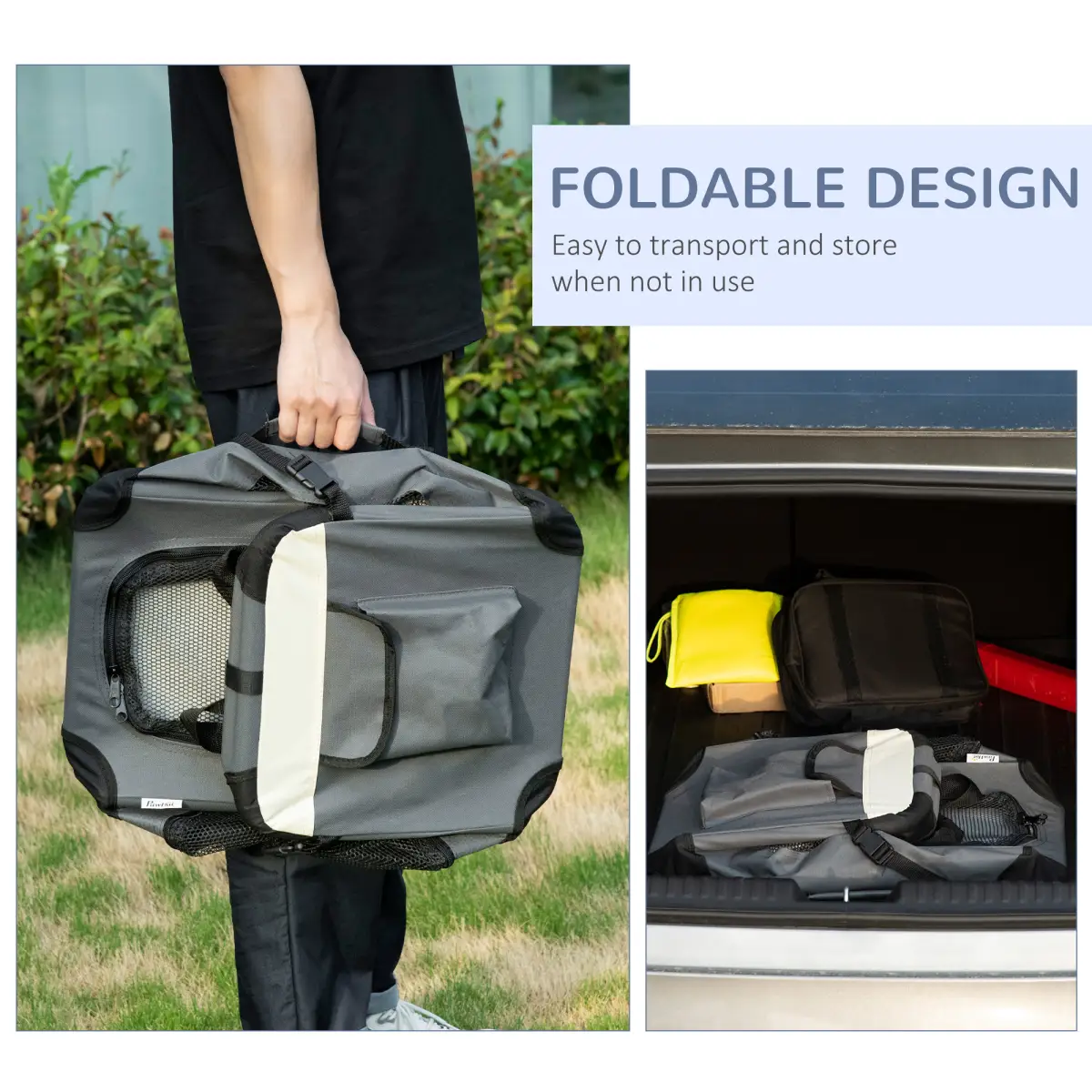 Unbranded 51cm Foldable Pet Carrier w/ Cushion for Mini Dogs and Cats - Grey Pawhut - Pet Carrier