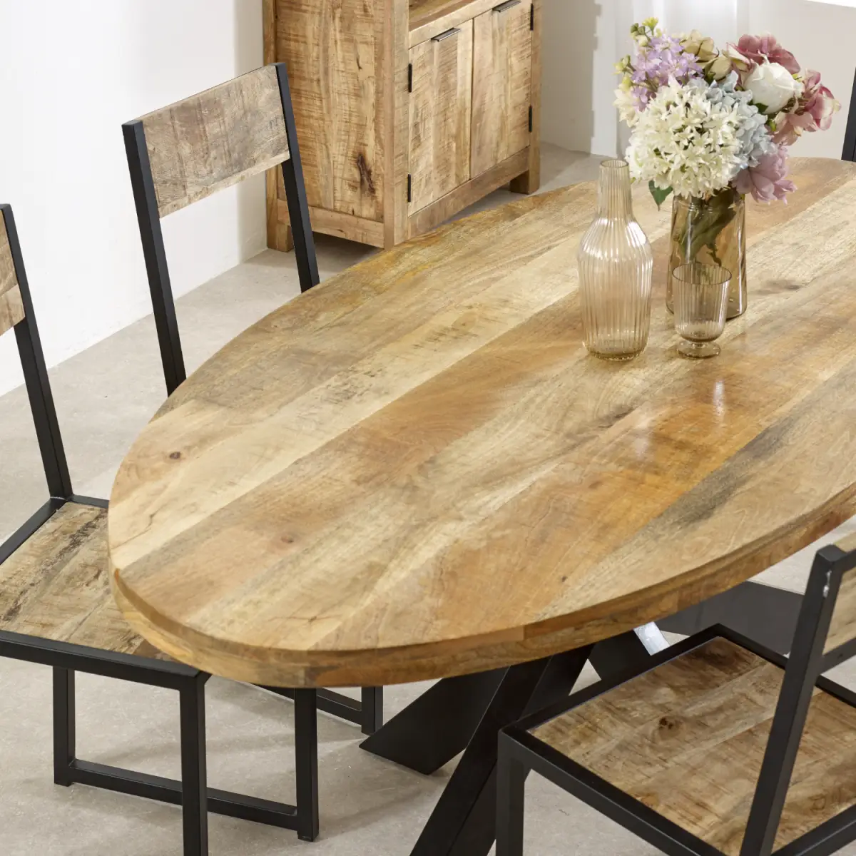 Indian Hub Surrey Solid Wood & Metal Oval Dining Table 6-8 Seater - Dining Table