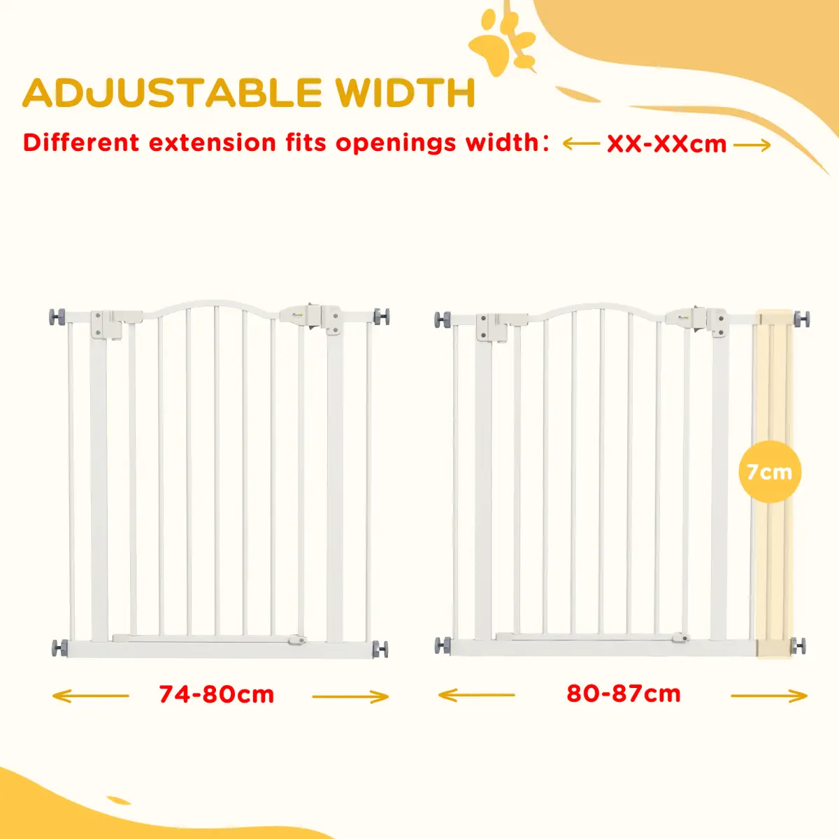 PawHut PawHut 74-87cm Adjustable Metal Pet Gate Safety Barrier w/ Auto-Close White - Pet Gate