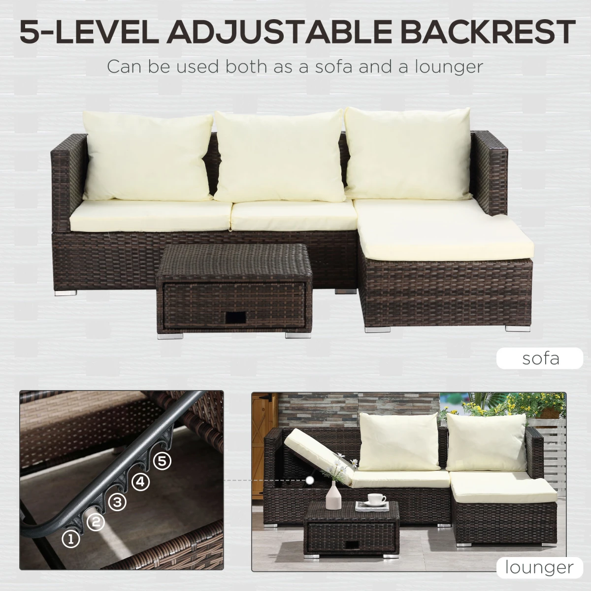 Top Rattan Sofa Set 4-Seater With Storage Patio by Outsunny