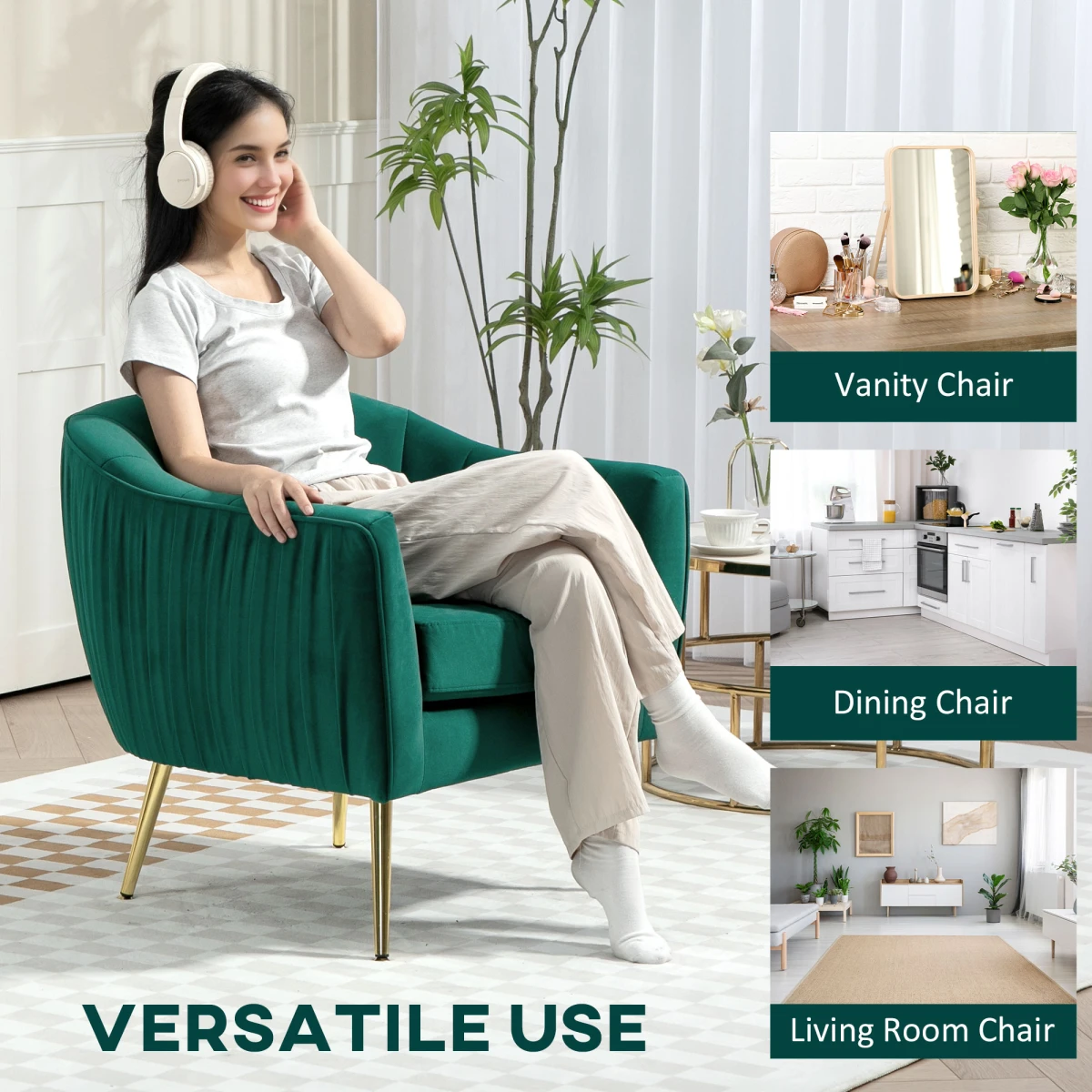 Deluxe Velvet Arm Chair Single Compact Gold Leg Living Room by HOMCOM