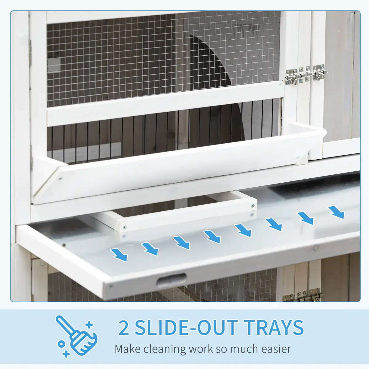 Unbranded Two-Tier Wooden Rabbit Hutch w/ Wheels, Trough, Rain Cover, Tray - Grey Pawhut - Rabbit Hutch