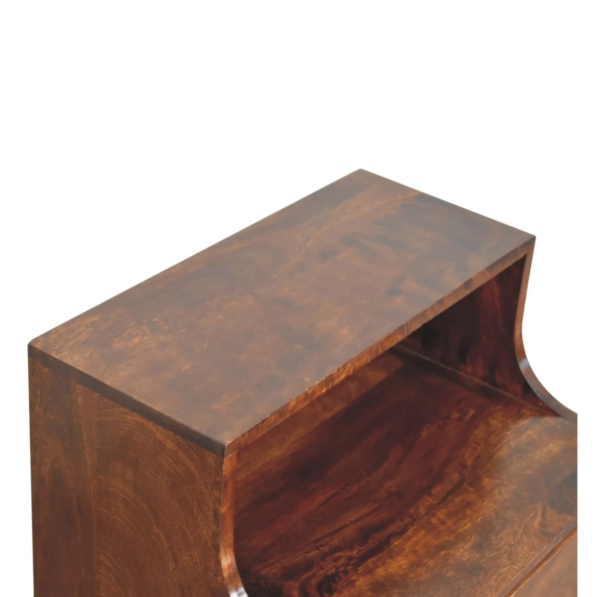 Artisan Solid Wood Bedside Table 18x14x24 Raised Back Shelf T Bar Drawer Mango Chestnut For Bedroom by Artisan Furniture