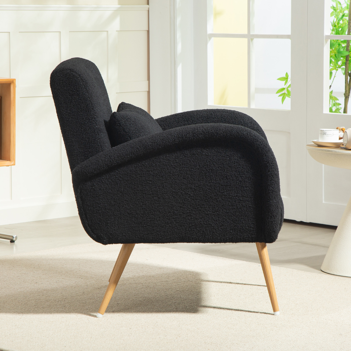 HOMCOM Teddy Fleece Upholstered Accent Chair with Metal Legs, Black - from HOMCOM