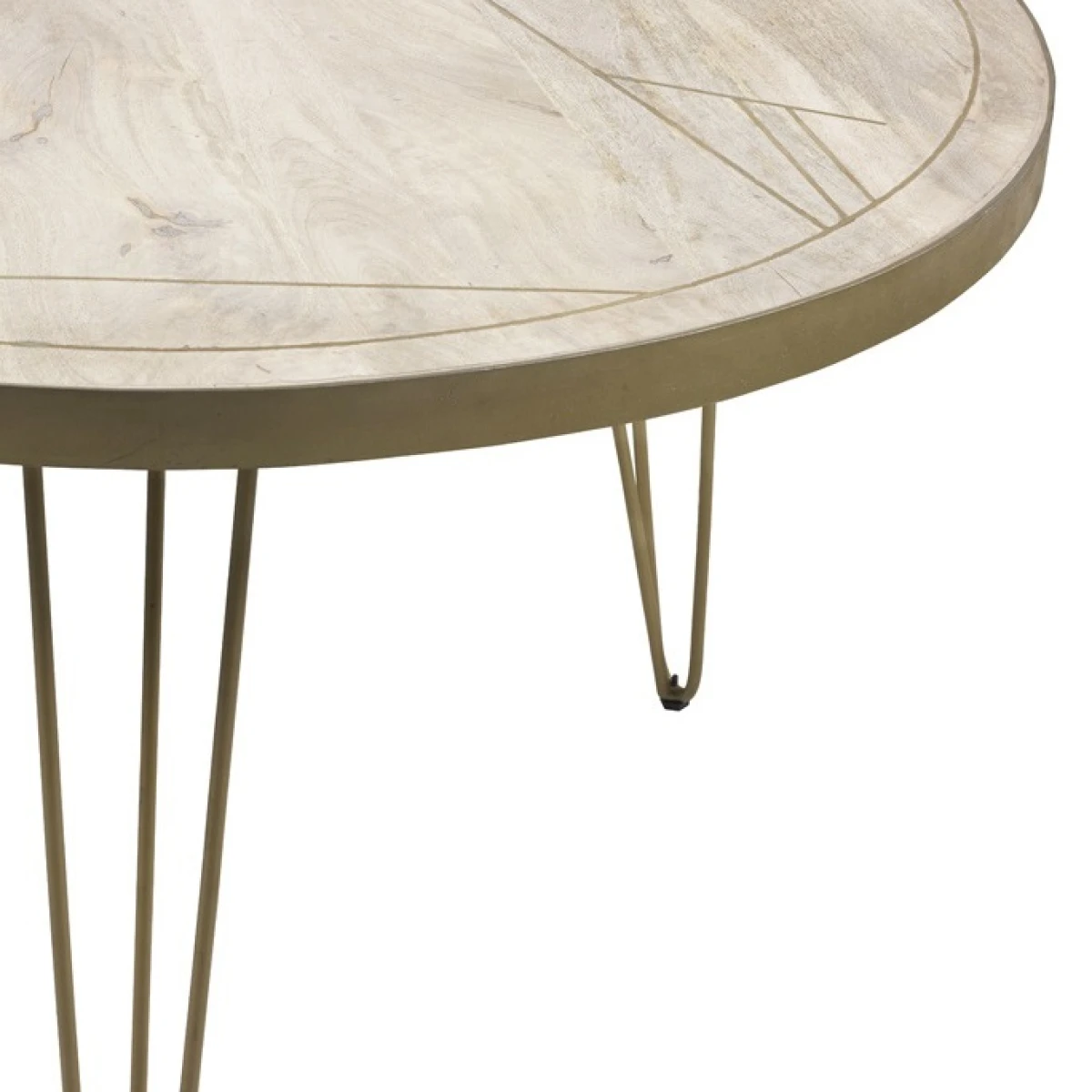Indian Hub Light Gold Round Dining Table With Metal Inlay Dining Room - Dining Table