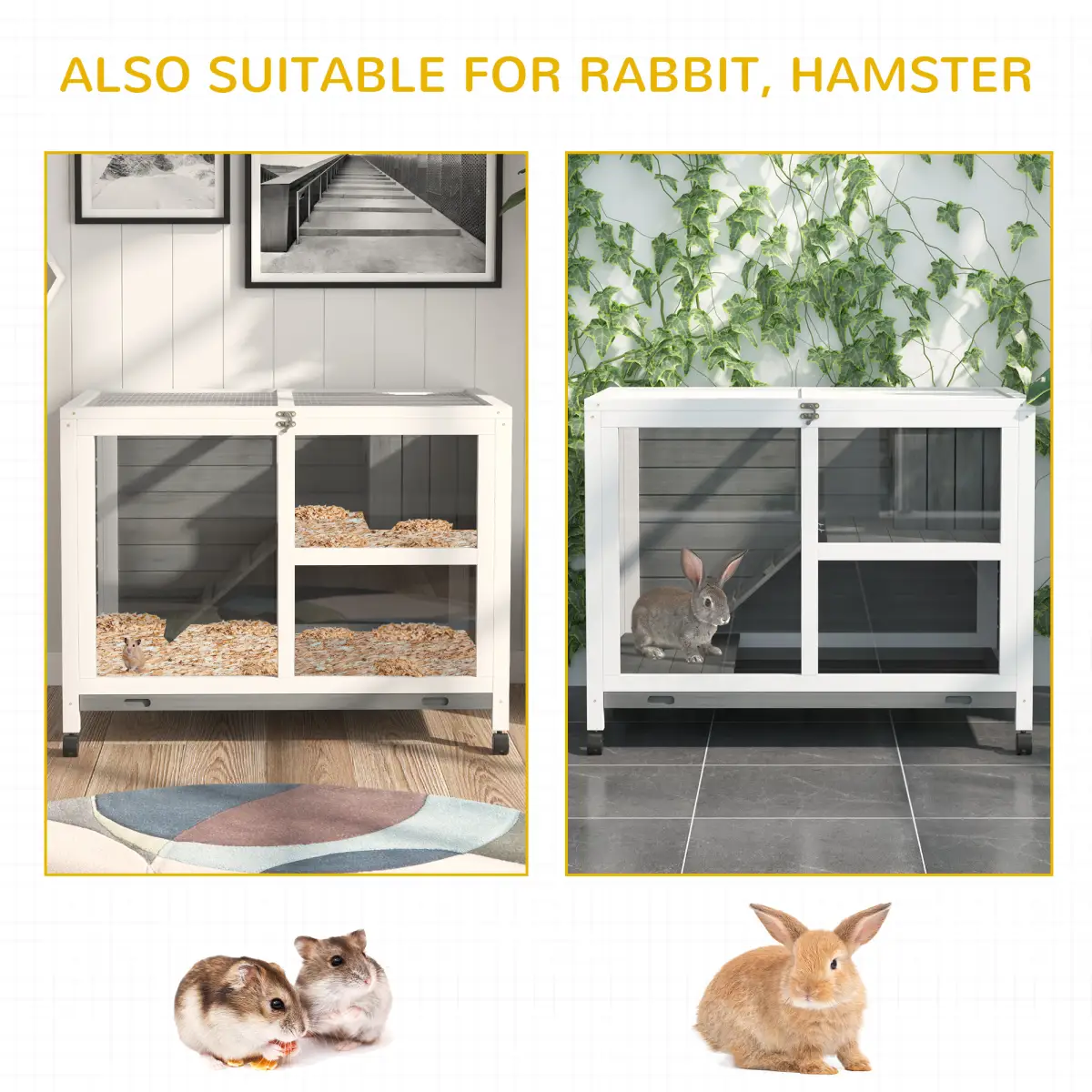 Unbranded Wood Rabbit Hutch Bunny Cage Pet House Indoor W/ Tray Ramp, Grey Pawhut - Rabbit Hutch