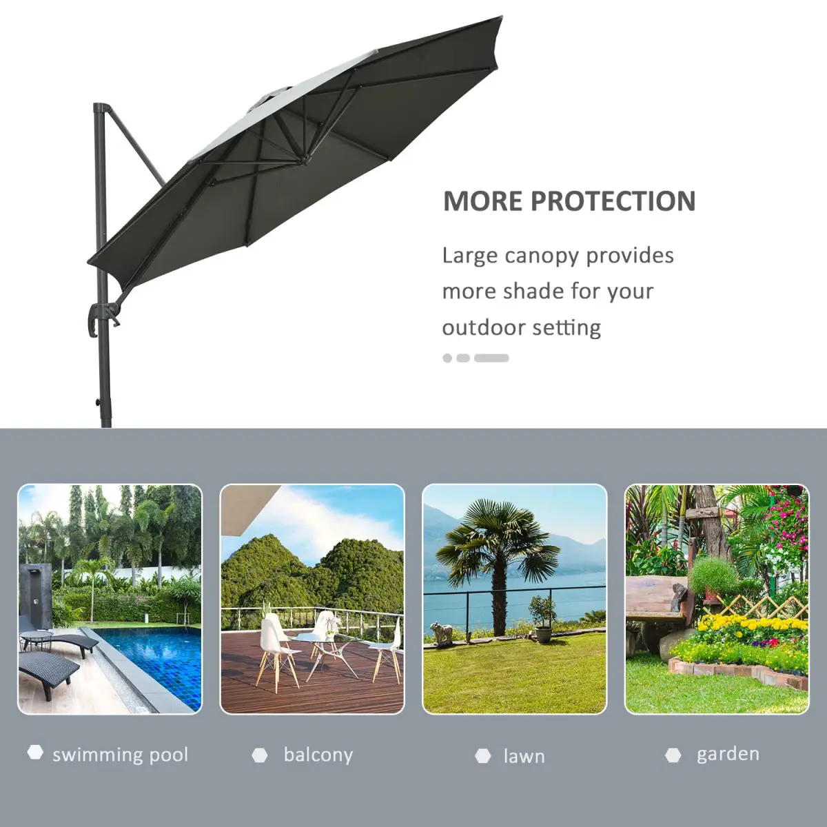 Outsunny 3m Patio Offset Parasol Roma Umbrella Cantilever Dark Grey - Parasol