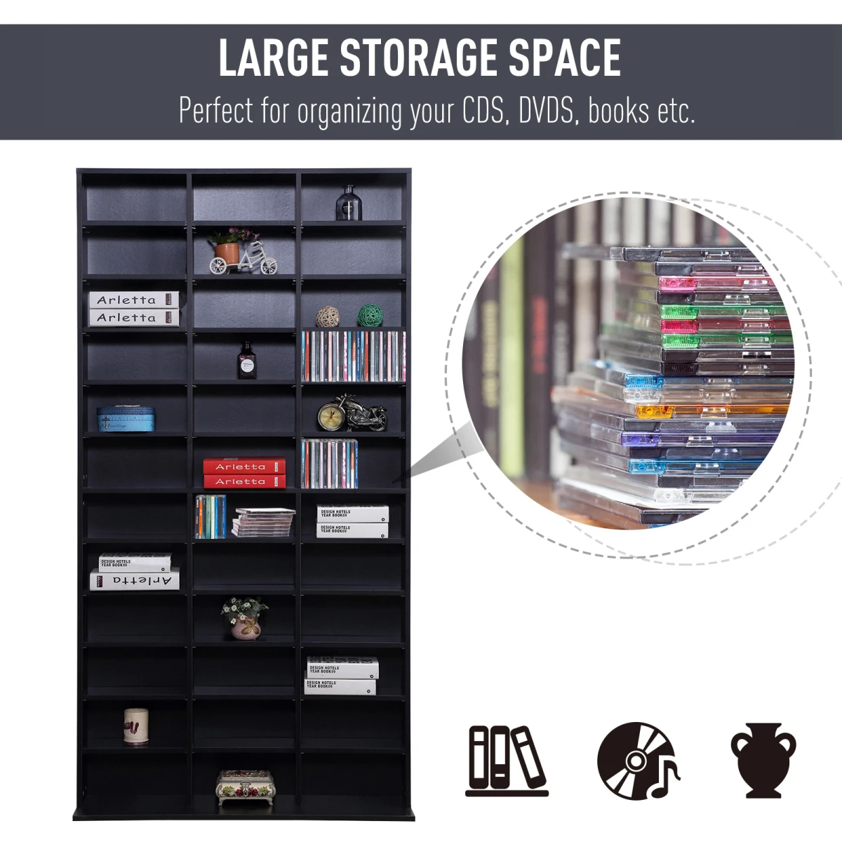 Unbranded HOMCOM CD DVD Media Storage Shelves Display Shelf Racks Wooden Frame Black - Wine Rack