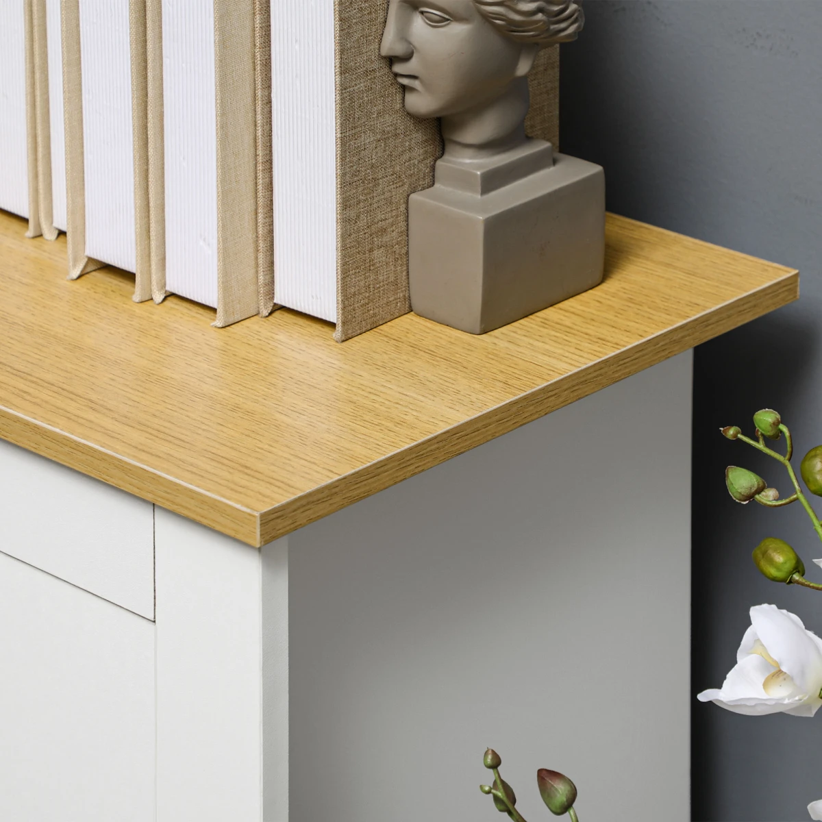 Premium White Sideboard Storage Cabinet Standard Wood Top Two Drawers Hallway Use by HOMCOM