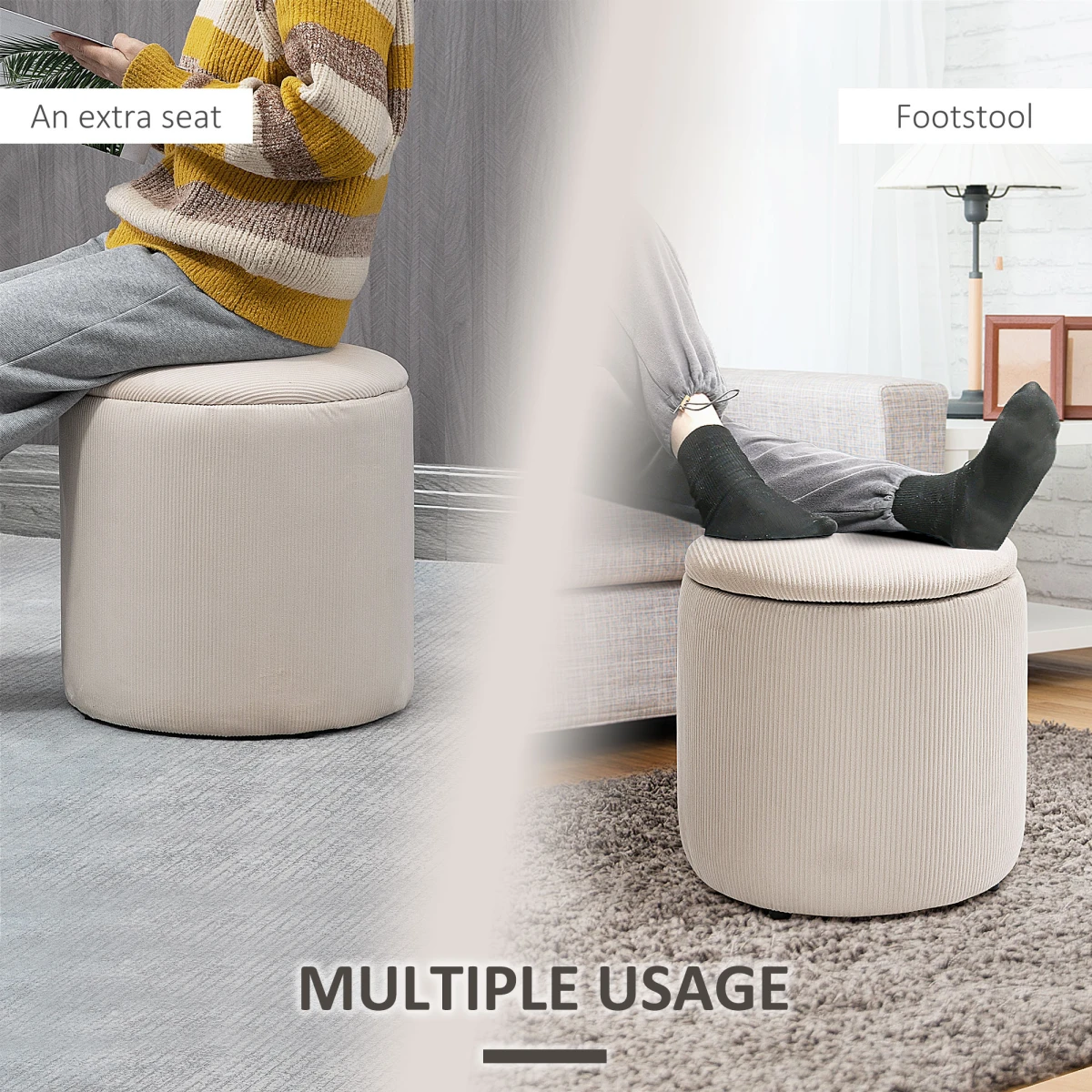 HOMCOM HOMCOM Storage Ottoman Set Of 2 Corduroy - Footstool