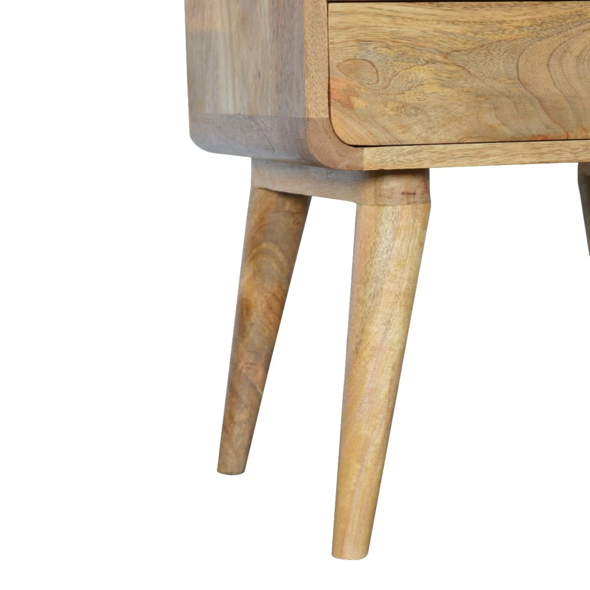 Artisan Furniture Artisan Bedside Table Solid Mango Wood Curved Edges Oak Finish Compact Size Two Drawer Nightstand For Bedroom - Bedside Table
