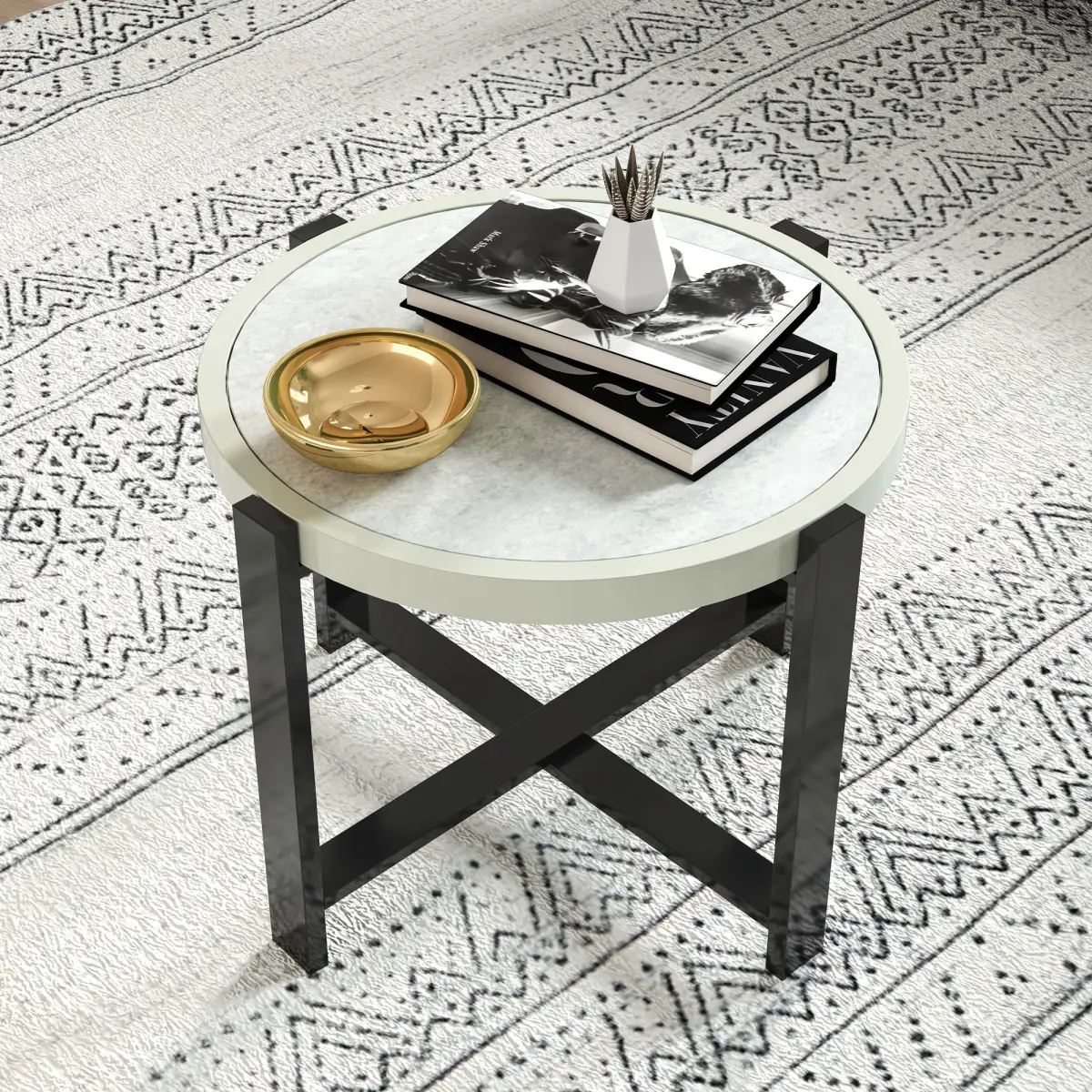 Outsunny Outsunny Round Small Garden Table with Faux Marble Glass Top, Light Grey - Garden Table