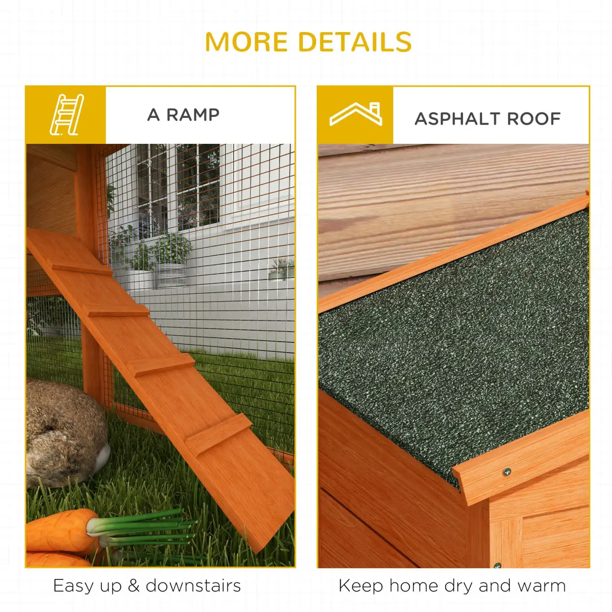 PawHut PawHut Wooden Rabbit Hutch with Run, Ramp, Slide-out Tray, Orange - Rabbit Hutch