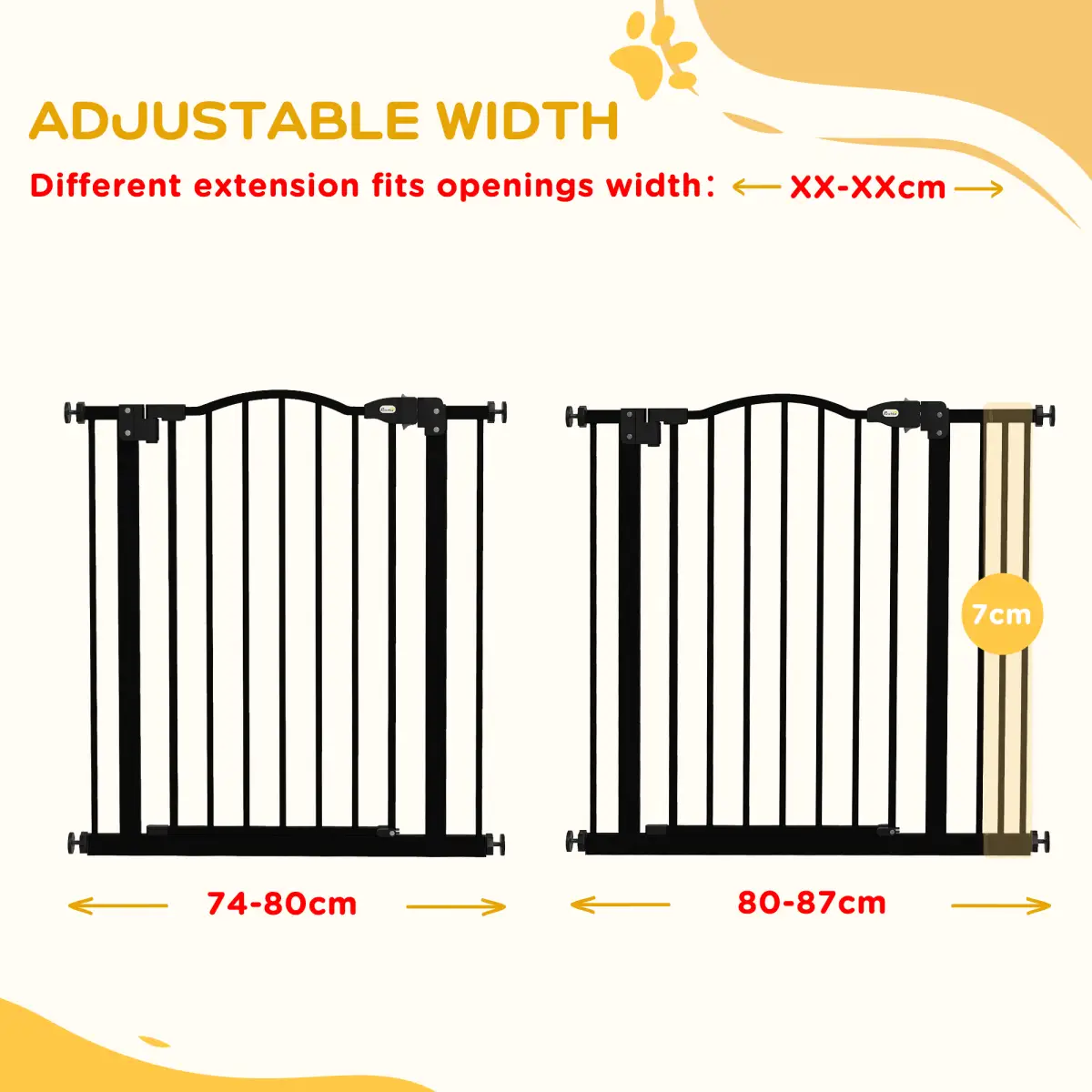 PawHut PawHut 74-87cm Adjustable Metal Pet Gate Safety Barrier w/ Auto-Close Black - Pet Gate