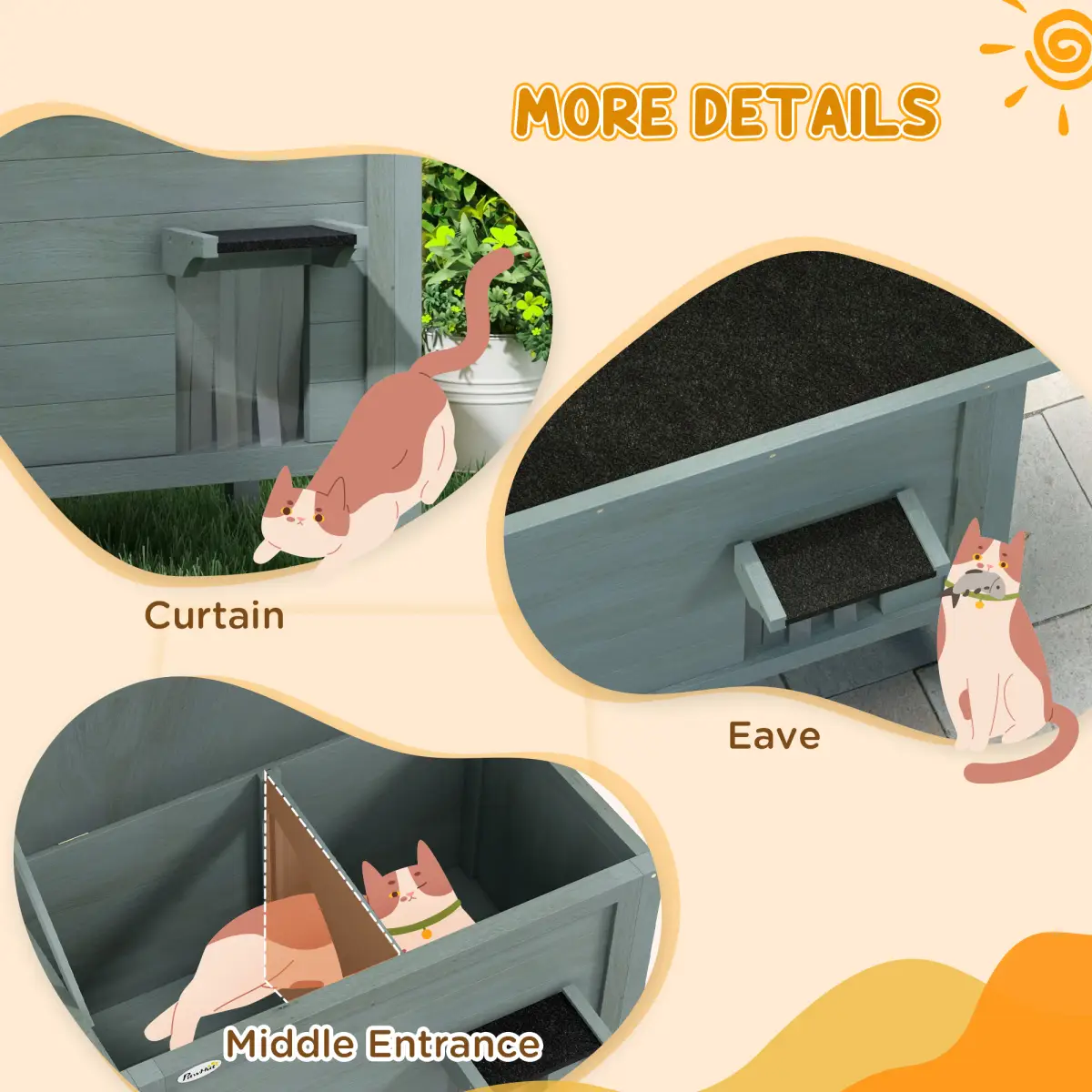 PawHut PawHut Outdoor Feral Cat House Insulated w/ Openable Roof - Charcoal Grey - Cat House
