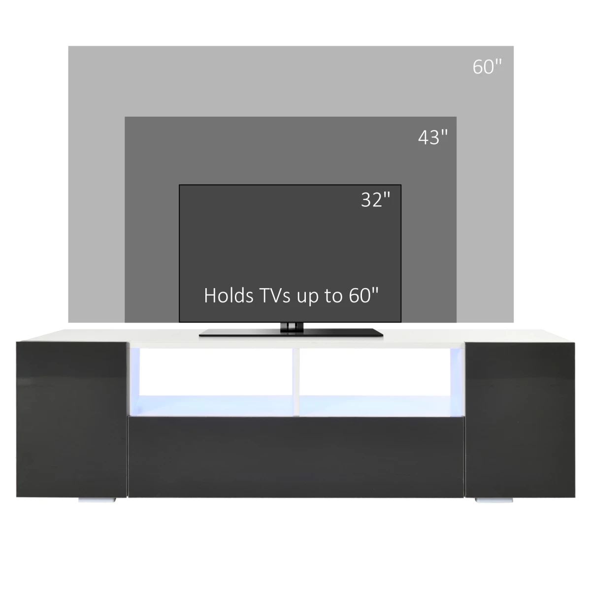 HOMCOM High Gloss TV Stand 137cm Wide With LED Lights For TV Setup - TV Unit