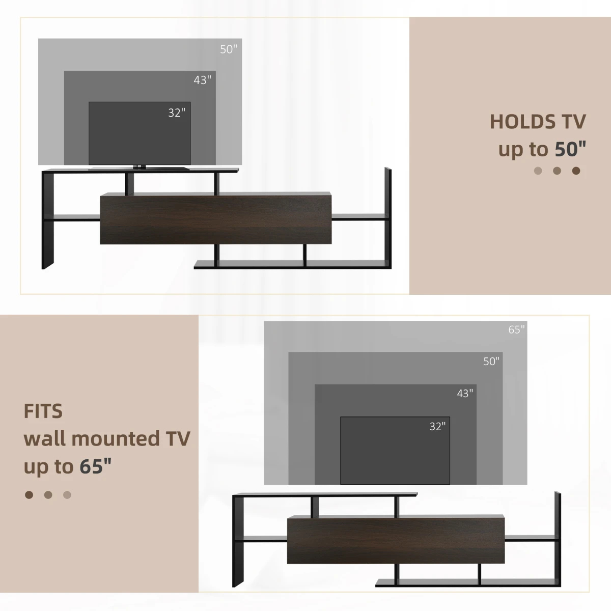 HOMCOM TV Cabinet Open Shelves Concealed Storage Living Room by Homcom