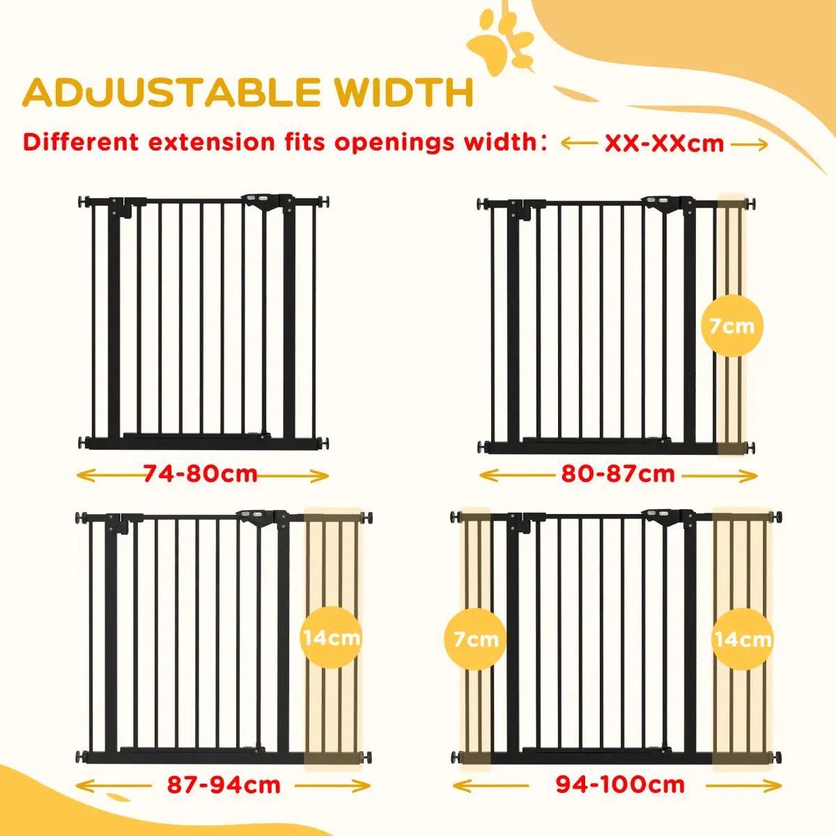 PawHut PawHut Adjustable Safety Gate w/ 2 Extensions and Four Adjustable Screws, Black - Pet Gate