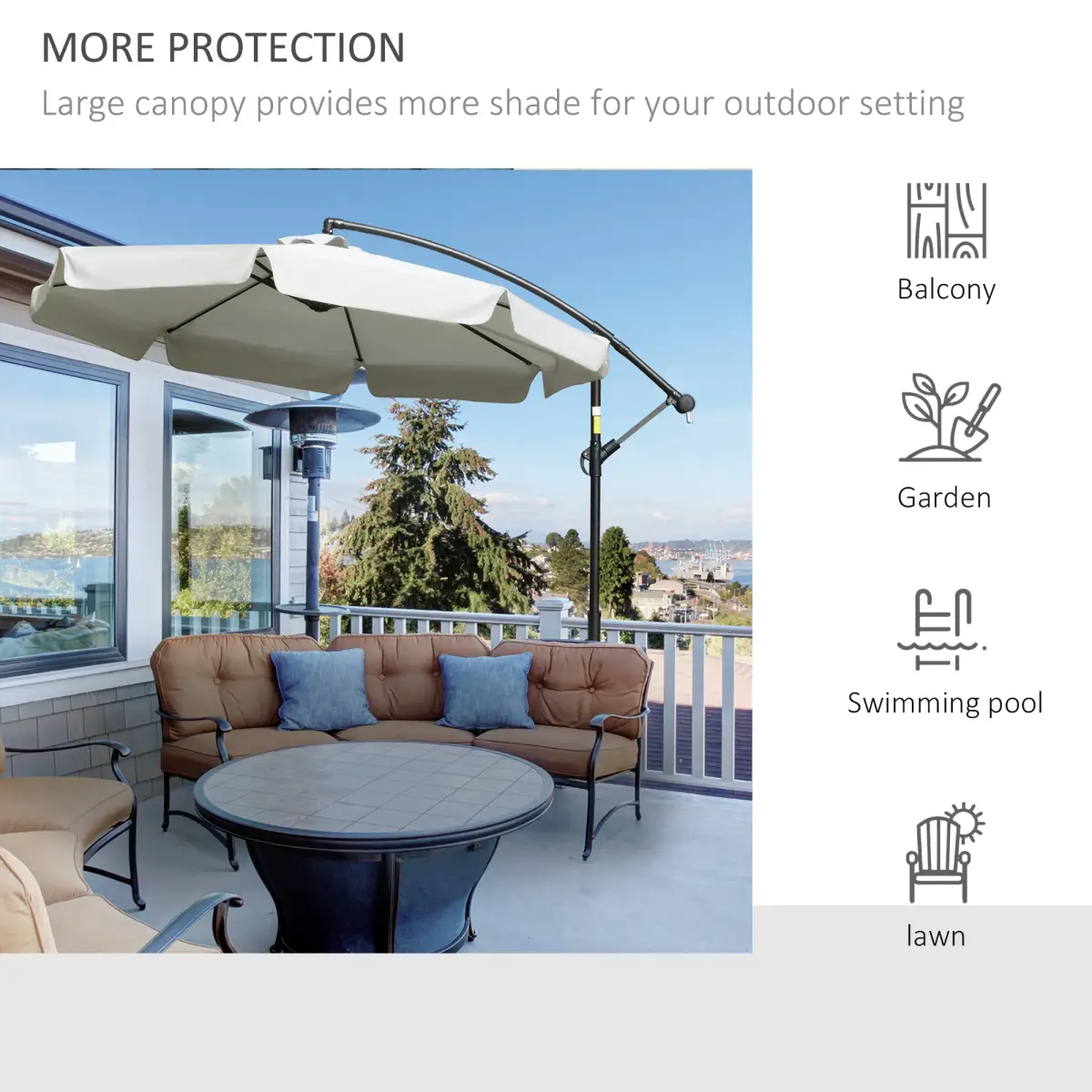 Outsunny 2.7m Garden Banana Parasol Cantilever Crank Cream White - Parasol