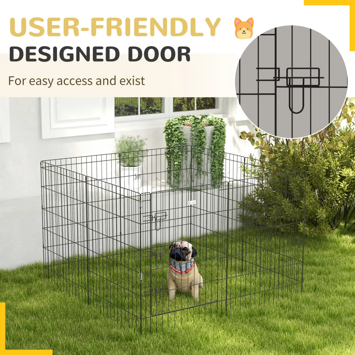 PawHut PawHut 8-Panel DIY Dog Pen with Door for Indoor/Outdoor Use, 91cm High - Pet Playpen