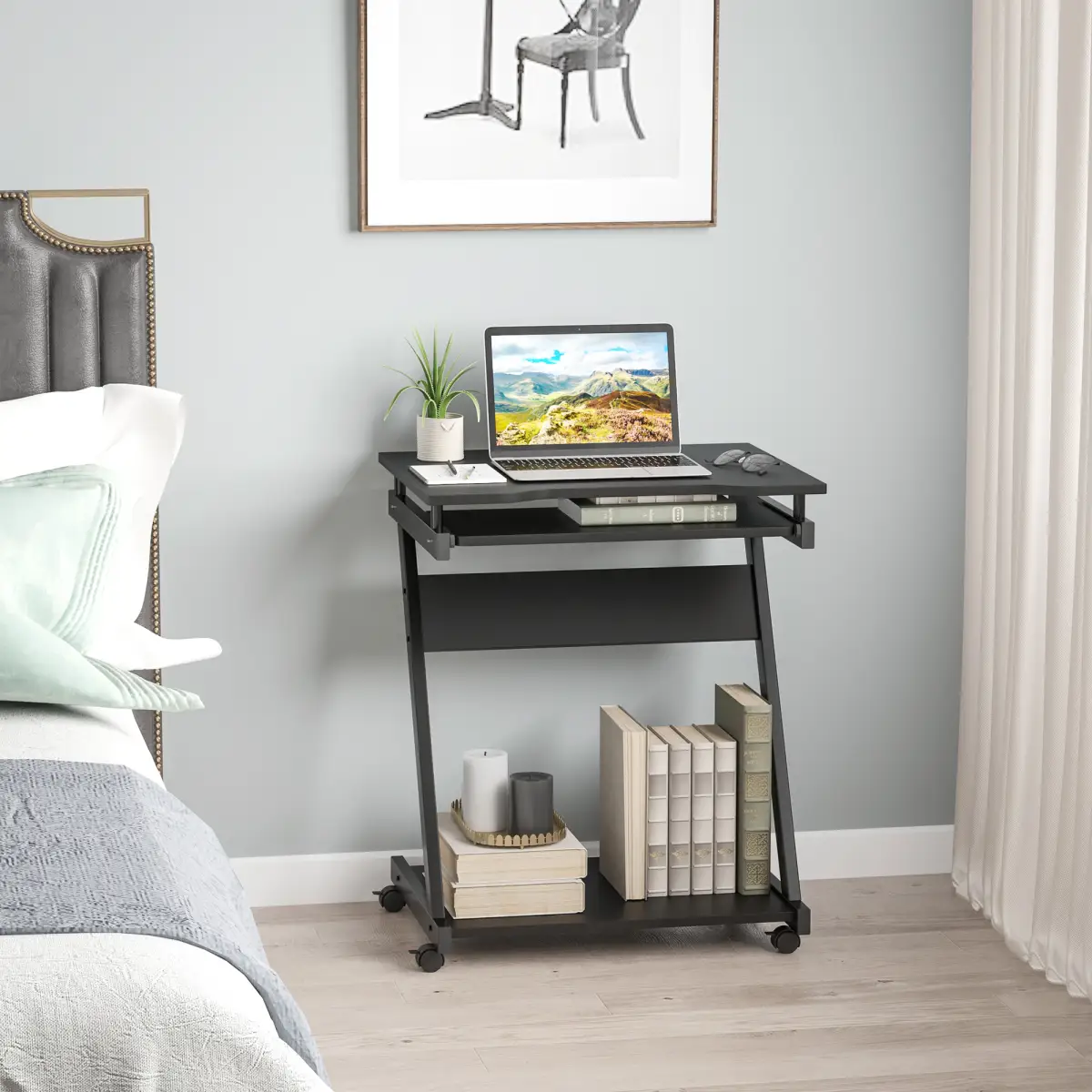 Unbranded Movable Computer Desk with 4 Moving Wheels Sliding Keyboard Tray Black - Desk