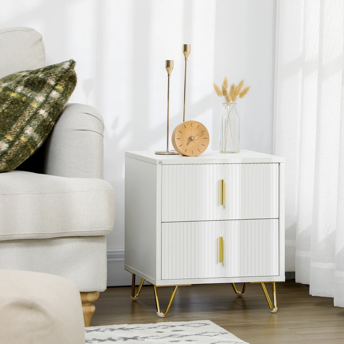 Premium Nightstand 2-Drawer Gold Handles by HOMCOM