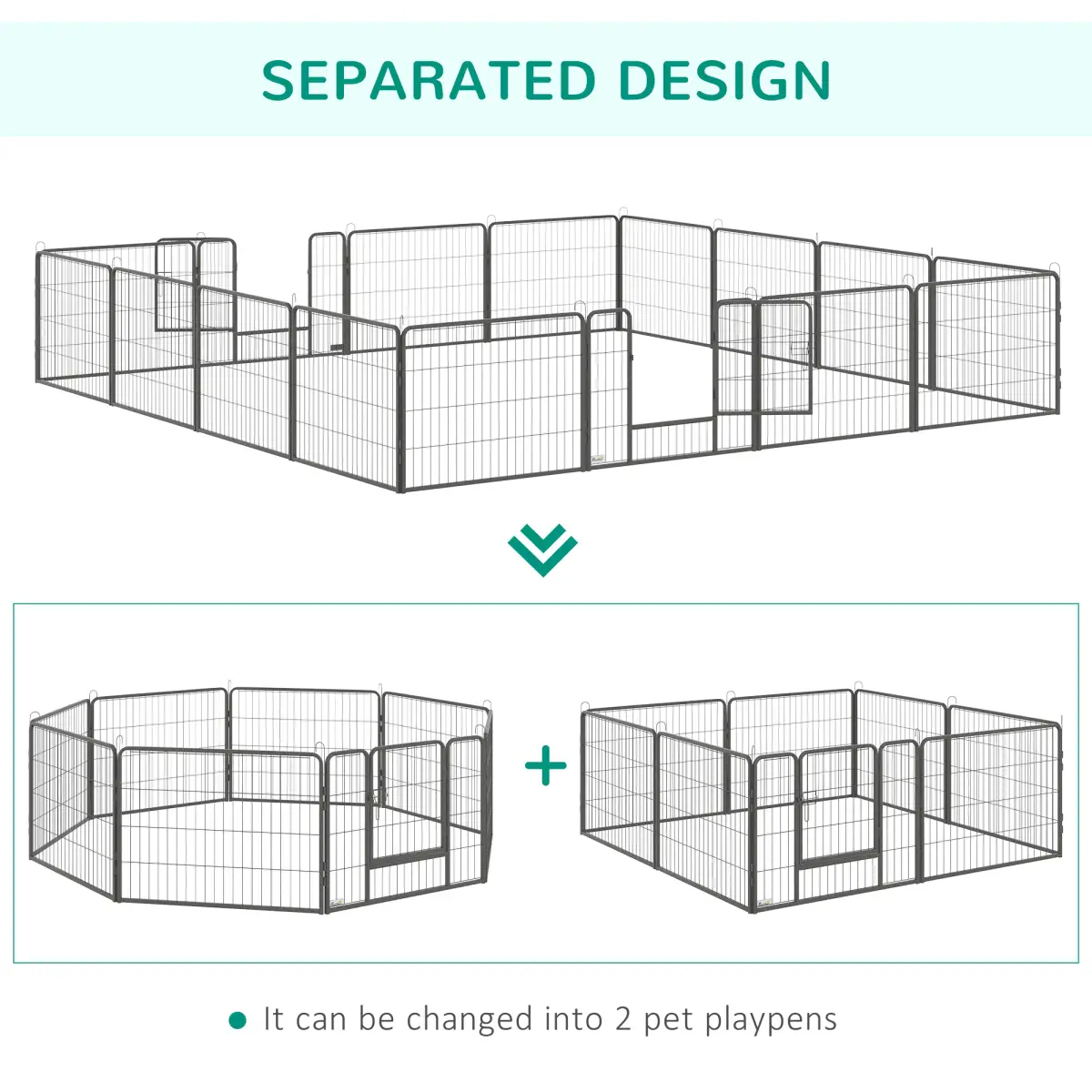 PawHut Heavy Duty Dog Pen with 2 Doors, 16 Panels Dog Playpen Puppy Pen, 60H cm - Pet Playpen