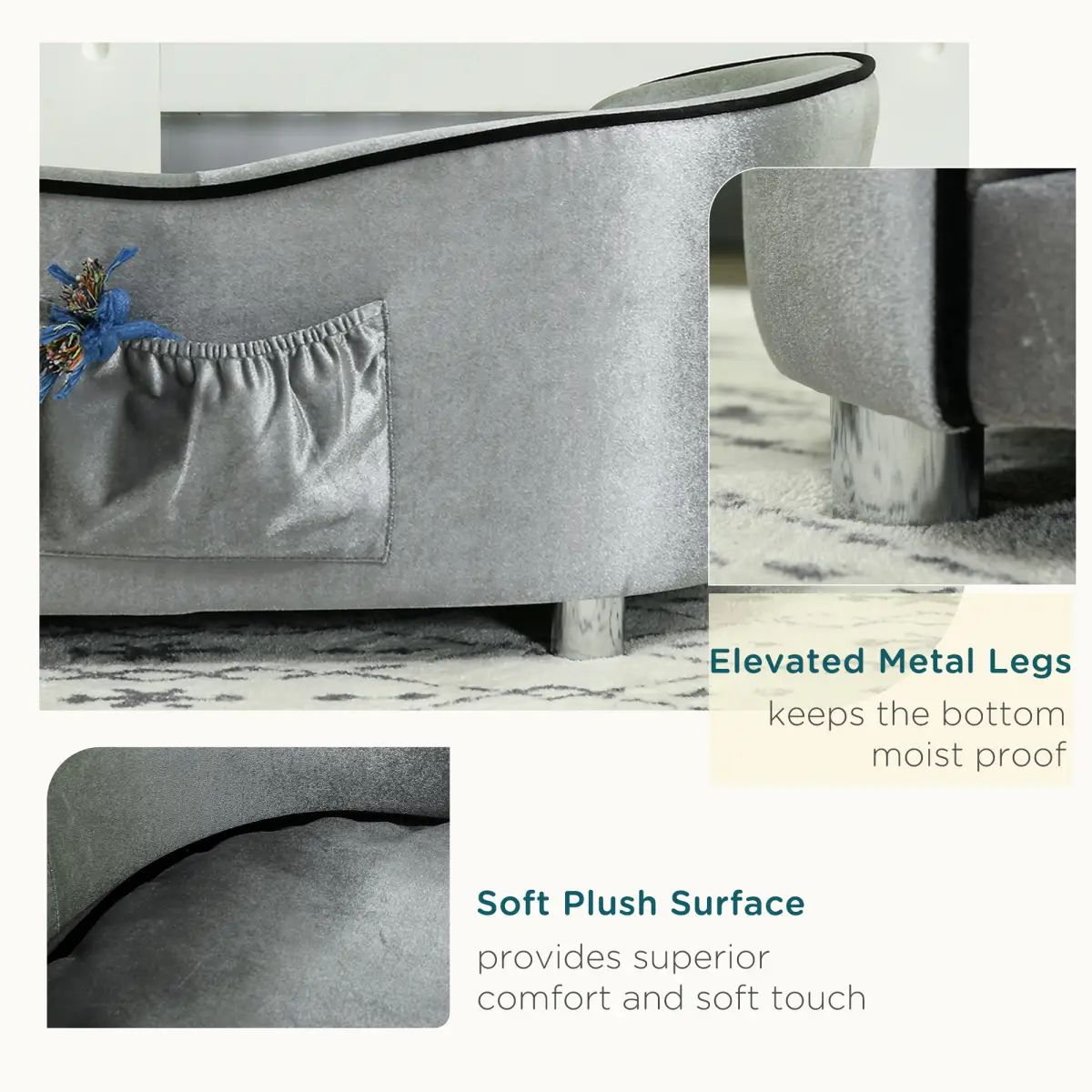 Pawhut Modern Dog Sofa Couch Puppy Bed Kitten Lounge w/Storage Pocket Removable Cushion - Dog Beds