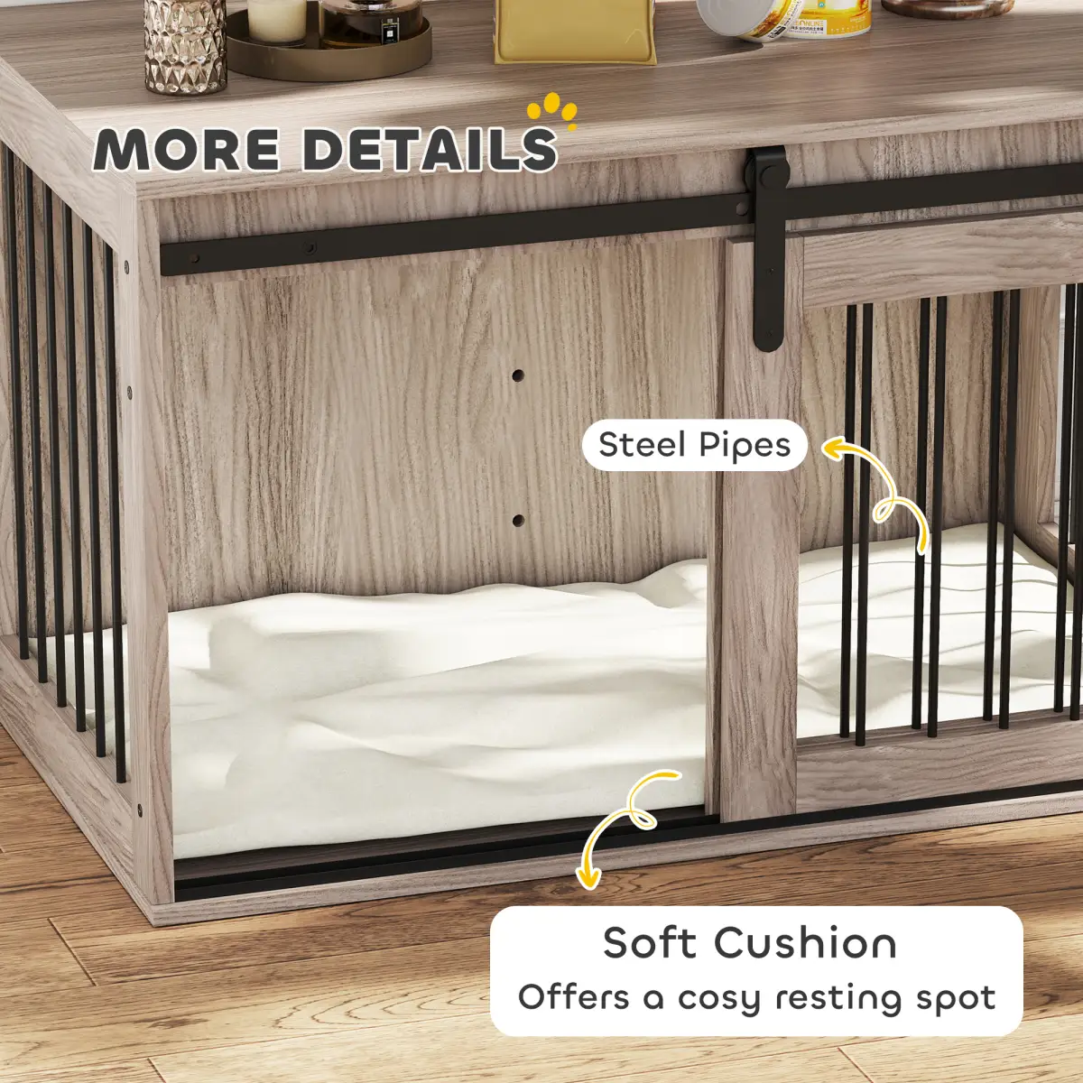 PawHut PawHut Dog Crate Furniture with Removable Cushion for Large Dogs - Brown - Dog Crate