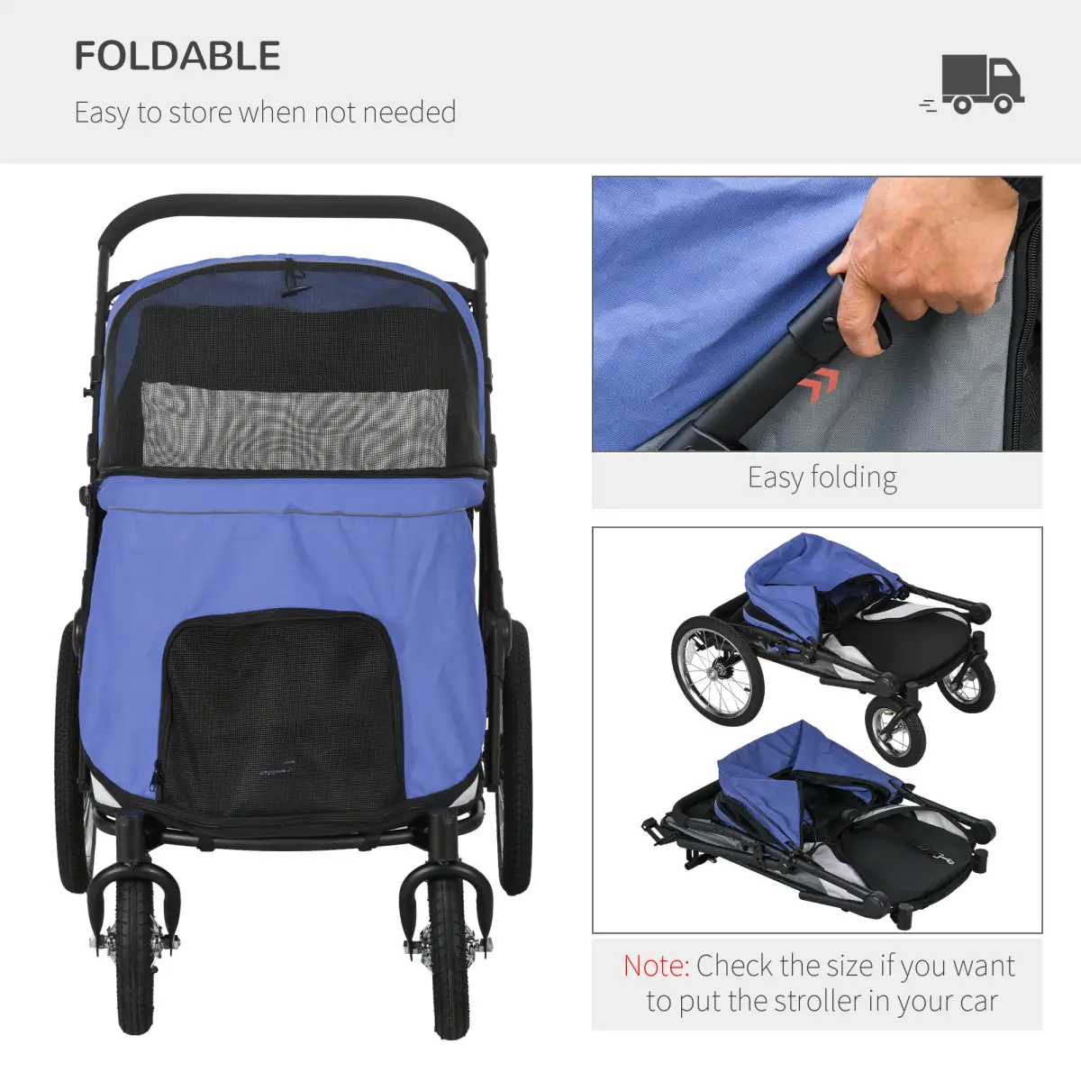 PawHut PawHut Foldable Pet Stroller with Cushion, for M, L Dogs - Blue - Pet Carrier