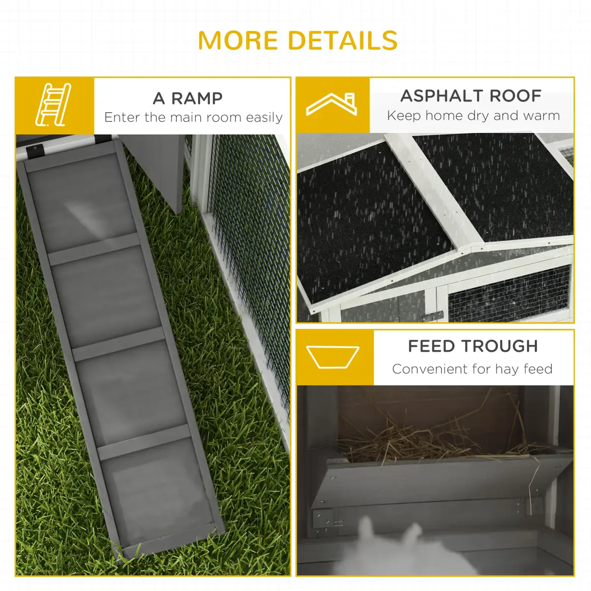 PawHut PawHut Rabbit Hutch and Run Outdoor w/ Sliding Tray Hay Rack Ramp, 156x58x68cm - Rabbit Hutch