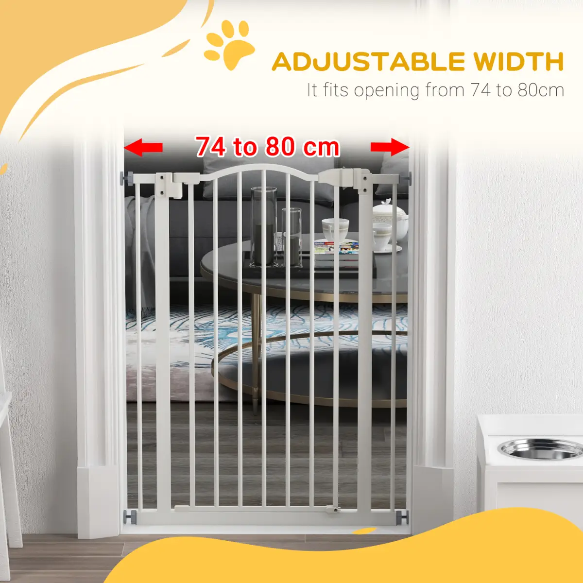 PawHut PawHut 74-80cm Adjustable Metal Pet Gate Safety Barrier w/ Auto-Close Door White - Pet Gate
