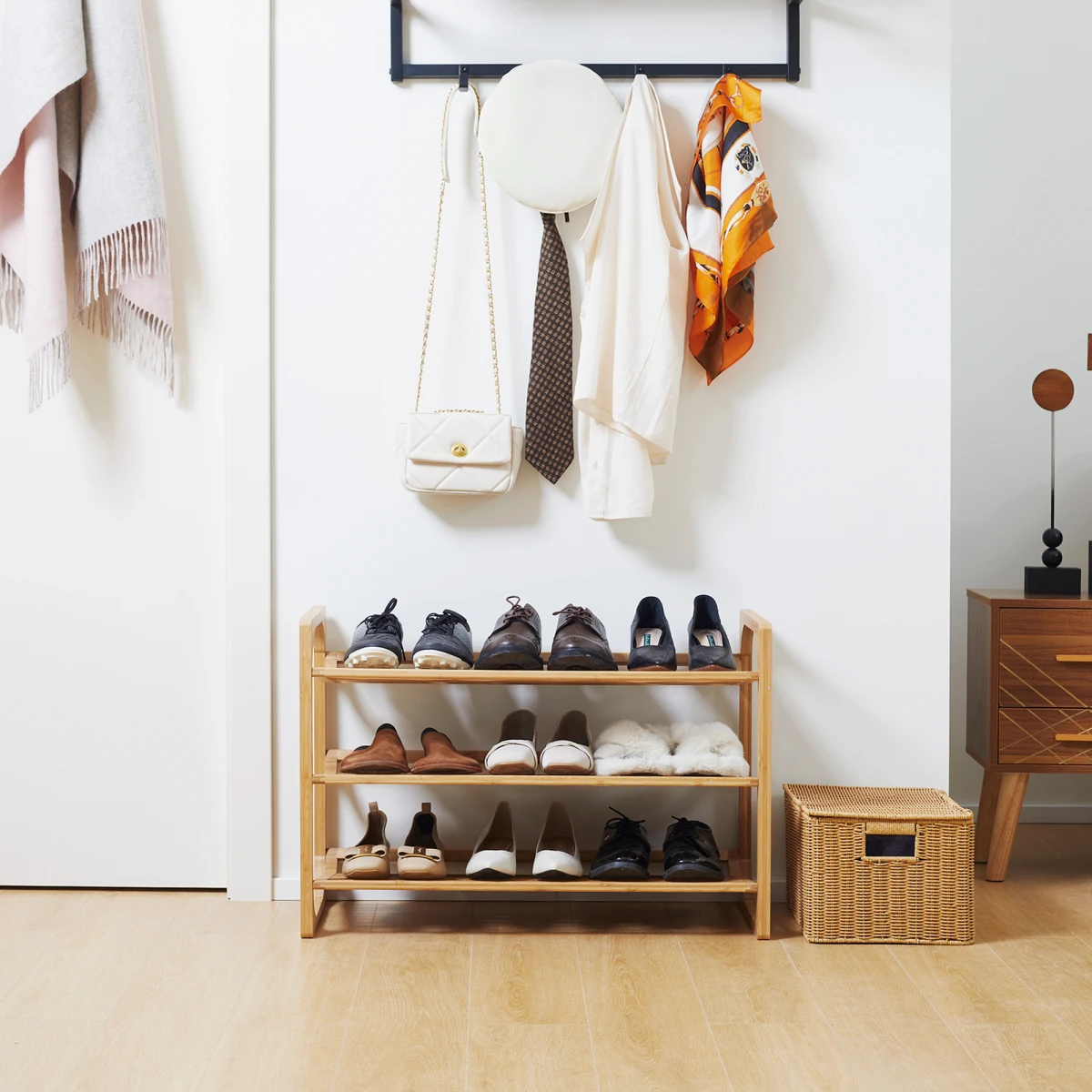 Bamboo Shoe Rack, 3-tier Shoe Storage Shelf for 9 Pair Shoes for Entryway by HOMCOM