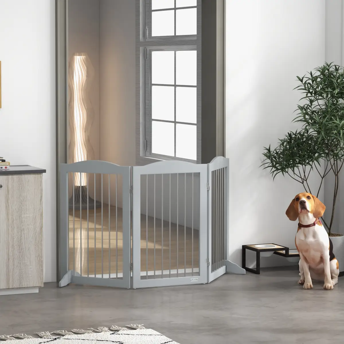PawHut PawHut Foldable Dog Gate, Freestanding Pet Gate with Two Support Feet - Grey - Pet Gate