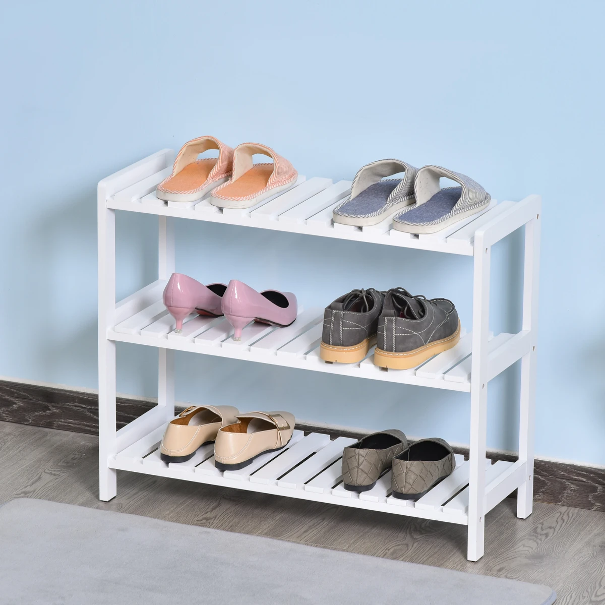 HOMCOM EcoWood Shoe Rack 57x70cm ThreeTier Entryway - Shoe Storage