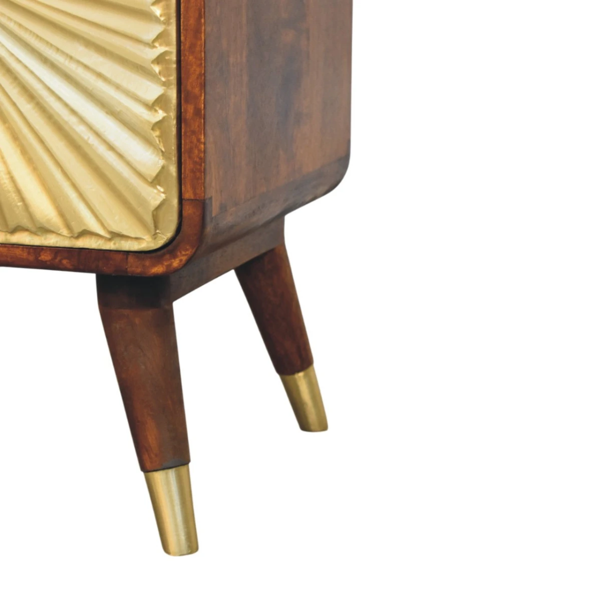 Artisan Nightstand Compact Mango Wood Brass Sunburst Front Two Drawer Bedroom Decor by Artisan Furniture