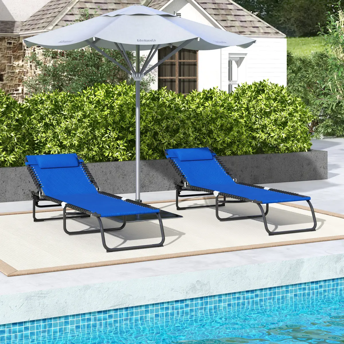 Outsunny Outsunny 2 Pcs Folding Beach Chair Chaise Lounge 4 Adjustable Positions, Blue - Sun Lounger