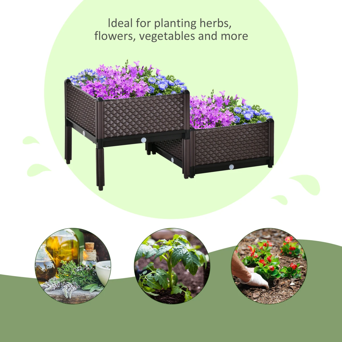 Outsunny Duo Design Two Tier Planter Self Watering For Flowers - Planters