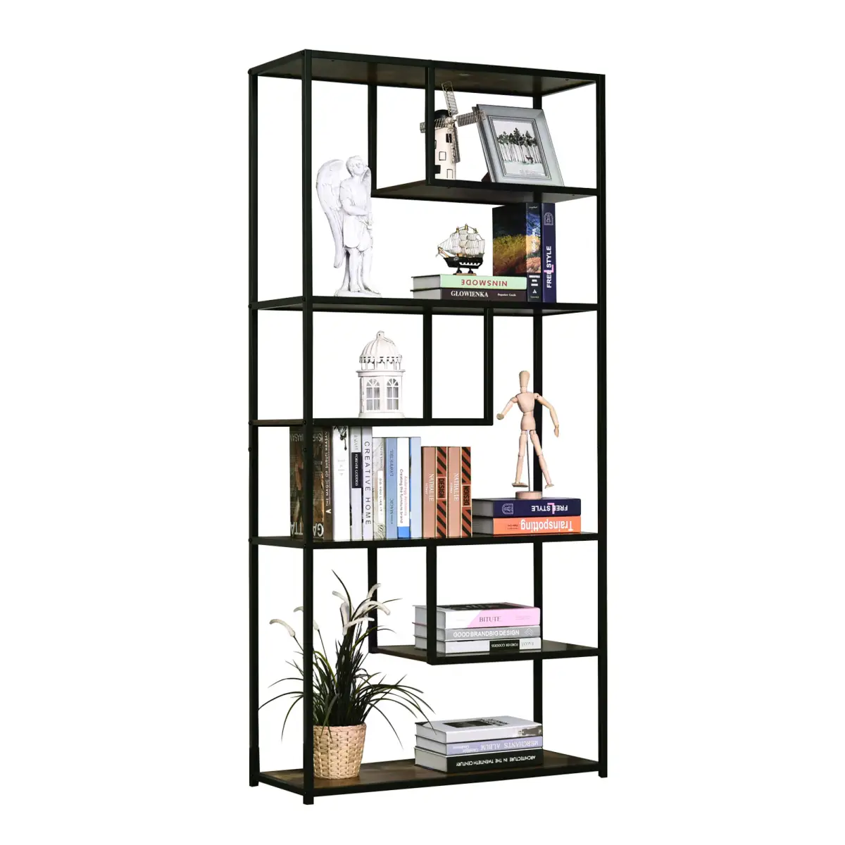 Unbranded Wood Bookshelf Industrial Style Stand 6-Tier Living Room Display Rack Organiser - Wine Rack