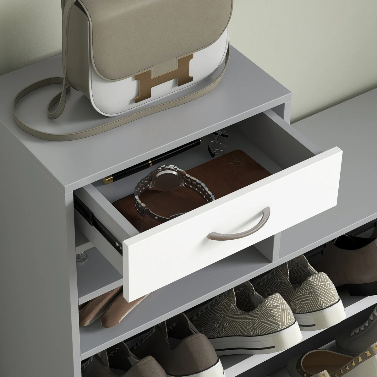 HOMCOM Hallway Furniture Set Compact Size With Mirror And Shoe Cabinet For Entryway Organization - Wardrobe